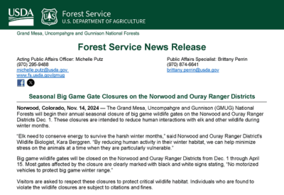 GMUG Big Game Closure Dec 1 through April 15